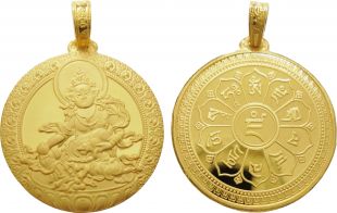 Gold yellow Zambala with mantra pendant (Double sided)