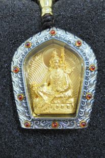 Sterling Silver. Guru Rinpoche/Kalachakra gilt gold statue pendant.
