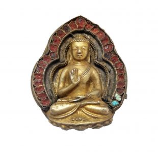 Vairocana antique gold plated statue with coral